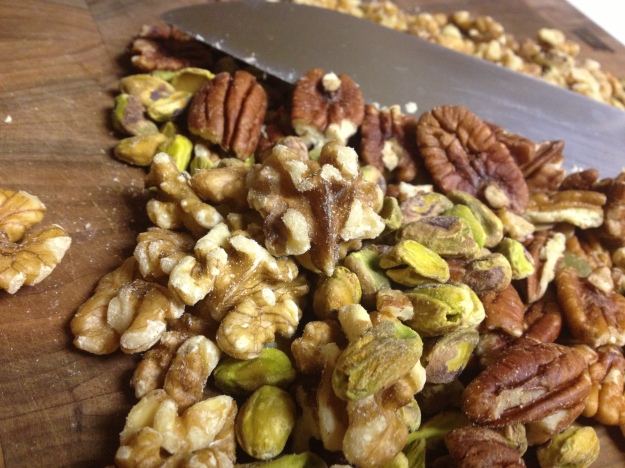 Various, chopped nuts and seeds that I had on hand.